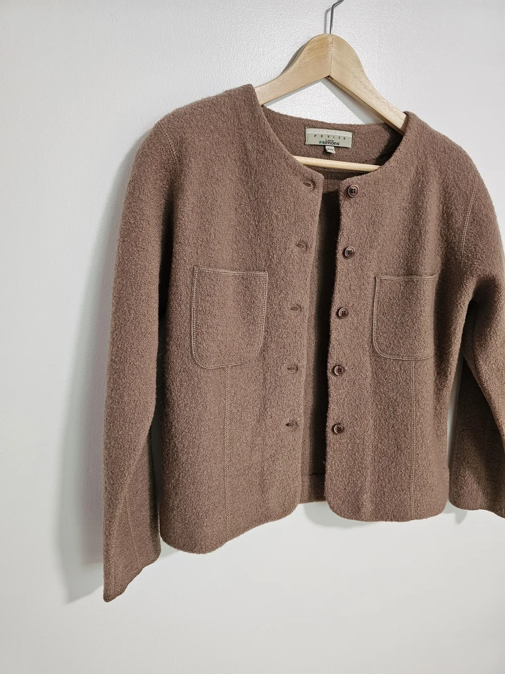 Vintage Simons Brown 100% Boiled Wool Jacket Blazer Size S Made In Hong Kong - Picture 2 of 11